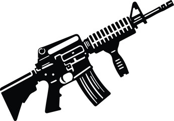 Graphic black detailed silhouette pistols, guns, rifles, submachines, revolvers and shotguns. Isolated on white background