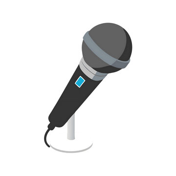 silver microphone icon with a black grip lies on a transparent background.