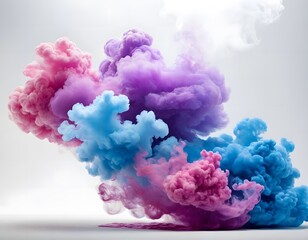 Fototapeta premium Explosion of colorful smoke powder on white gray background