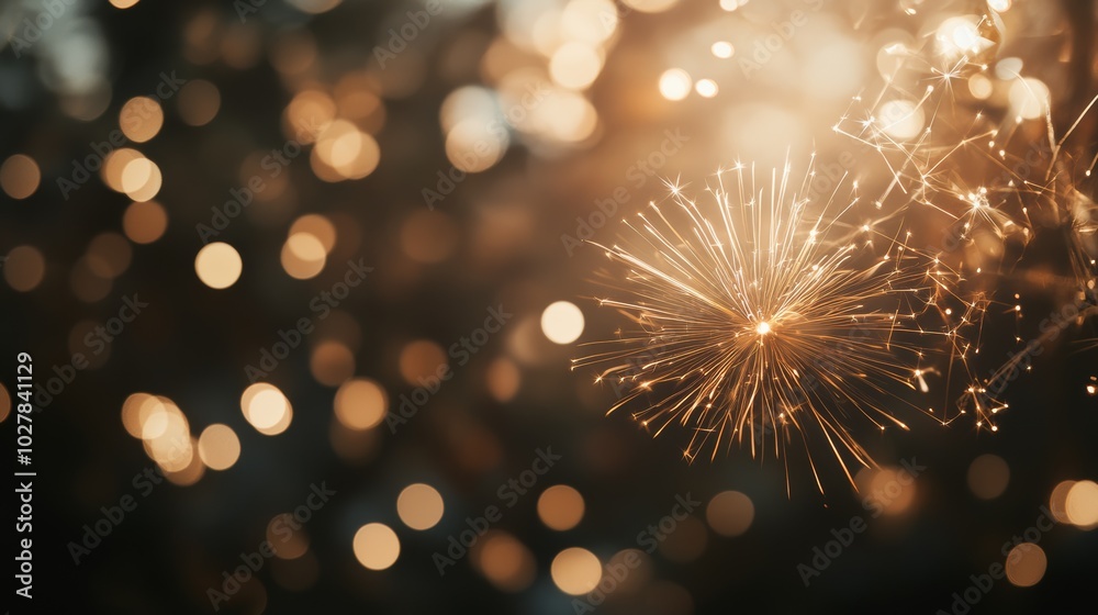 Poster Sparkler light with a blurred bokeh effect creating a magical atmosphere for New Year's celebrations.