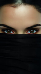 frau, auge, gesicht, sch&ouml;nheit, auge, person, gestalten, leute, anschauen, haar, blick, leitbild, unsichtbar, foulard, schleier, close up, kopf, black, mysterium, maske, blau, arabisch, angst
