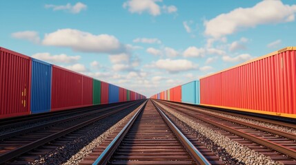 Fototapeta premium Railway track lined with colorful shipping containers