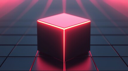 Red glowing cube on a grid background.