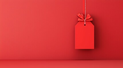 Red tag with bow on vibrant red background