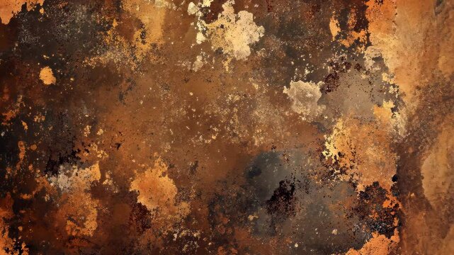 A close-up of a rusty, textured surface with brown, orange, and gold tones