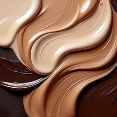 dark brown and beige glossy foundation for skin close up smears foundation gradient cosmetic liquid product background skin tone swatches makeup concept generative ai