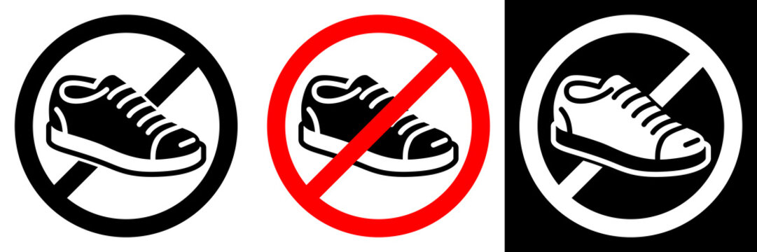 no shoe allowed icon set for print. prohibition on shoe symbol. warning sign for hospital, office, shop, industry etc places.