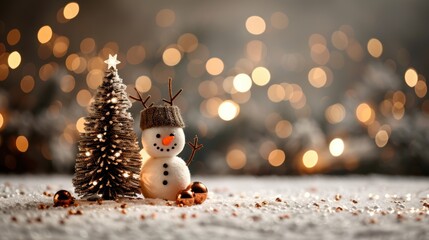 Snowman and tree, festive winter scene