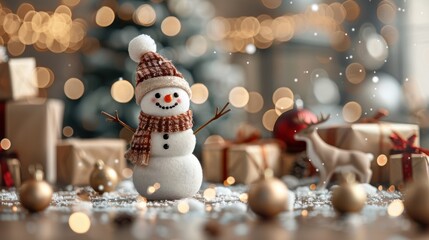 Snowman with Christmas decorations and gifts