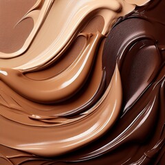 dark brown and beige glossy foundation for skin close up smears foundation gradient cosmetic liquid product background skin tone swatches makeup concept generative ai