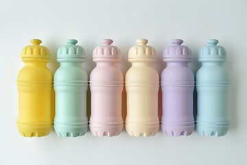 Colorful plastic water bottles on white background, closeup of photo
