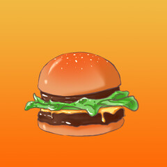 juicy delicious tasty burger fast food illustration art