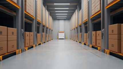 Obraz premium Warehouse interior with stacked boxes.