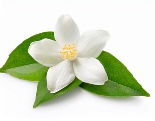 Obraz premium fresh green organic jasmine flower isolated on white background white background and natural transparent shadow ingredient spice for cooking collection for design