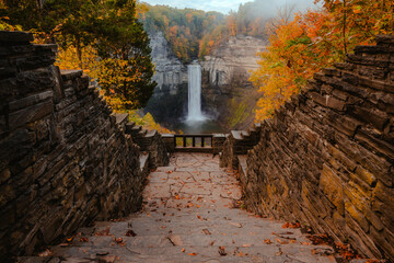 Autumn Fall Foliage Beautiful Stone Path Stairs Taughannock Falls Fingerlakes New York New England....