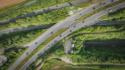 Aerial view of road and rail track in East Sussex, close to Brighton, UK © Pavel Babic