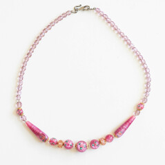 Pink glass beaded necklace