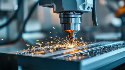 Industrial Metal Cutting Machine with Sparks.