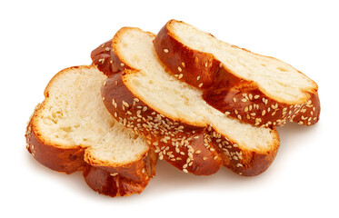 sliced braided roll bun path isolated on white