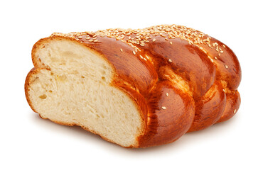 sliced braided roll bun path isolated on white