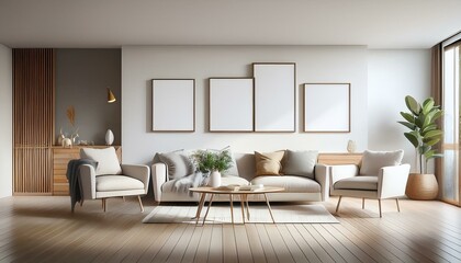 Fototapeta premium Home mock up, modern living room interior background, 3d render