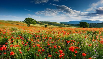 nice colorful poppy field in spring