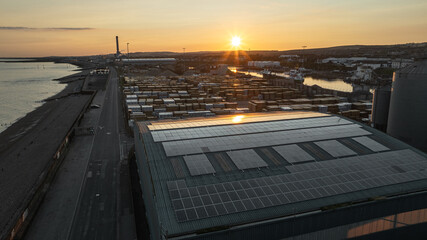 Calm and quiet shipyard with water reflections on a sunset, Brighton and Hove, East Sussex, UK