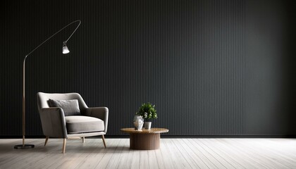 Modern dark home interior background, wall mock up, 3d render