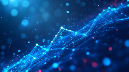 Obraz premium A blue background with an upward arrow symbolizes business growth powered by digital technology. It represents the path to success through smart investments, data analysis, and strategic planning.