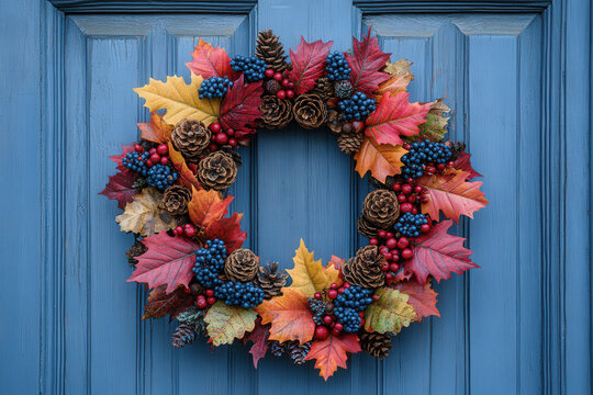 Autumn Wreath on Blue Door
