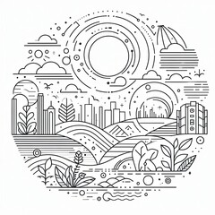 LANDSCAPE Outline aesthetics space, nature and city for web design and decoration