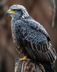 Obraz premium Majestic eagle with detailed feathers perched on tree branch