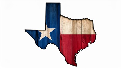 texas flag wood texture on the state map outline against wooden board background vintage effects isolated on white