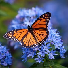 Fototapeta premium viceroy butterfly limenitis archippus on blue flowers