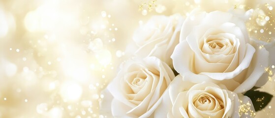 Obraz premium Elegant white roses with soft bokeh background, perfect for romantic and celebratory themes, evoking beauty and purity.