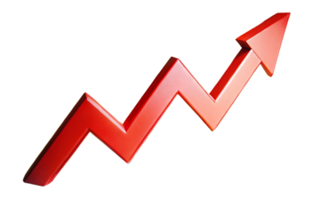 Red 3D arrow pointed upward growth success.
