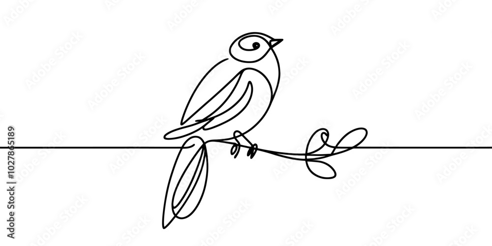 Sticker continuous linear drawing of bird. one line drawing bird. bird in one line style. vector illustratio
