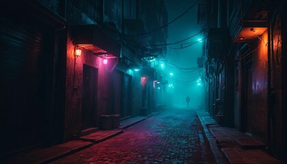Fototapeta premium A dark and mysterious alley in the city at night Generative AI