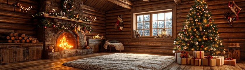 Fototapeta premium Cozy Winter Cabin with Festive Decorations