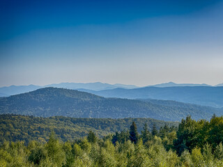 The landscape of Carpathian Mountains in the sunny weather. Perfect weather condition in the summer season