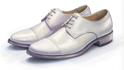 Pair of White Leather Formal Shoes with Laces