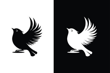 Birds black and white royalty free vector icon silhouettes. Dove Icon on Black and White Vector Background.