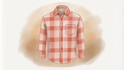 A Pink and White Plaid Long-Sleeved Button-Up Shirt