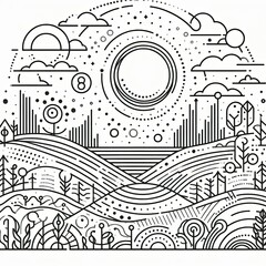Obraz premium LANDSCAPE Outline aesthetics space, nature and city for web design and decoration
