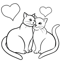 Character couple cat fall in love and little heart