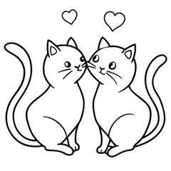 Character couple cat fall in love and little heart