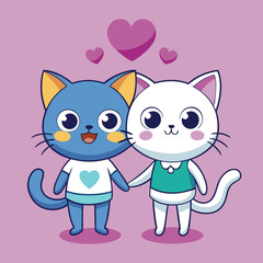 Character couple cat fall in love and little heart