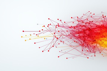 Abstract composition of red and yellow lines with dots on a white background, creating a dynamic visual effect.
