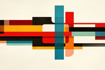 Obraz premium Abstract geometric design with colorful shapes and overlapping layers on a light background.