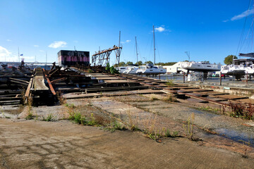 Fototapeta premium Ancient slipway based at the Bassin des Chalutiers in La Rochelle, France 